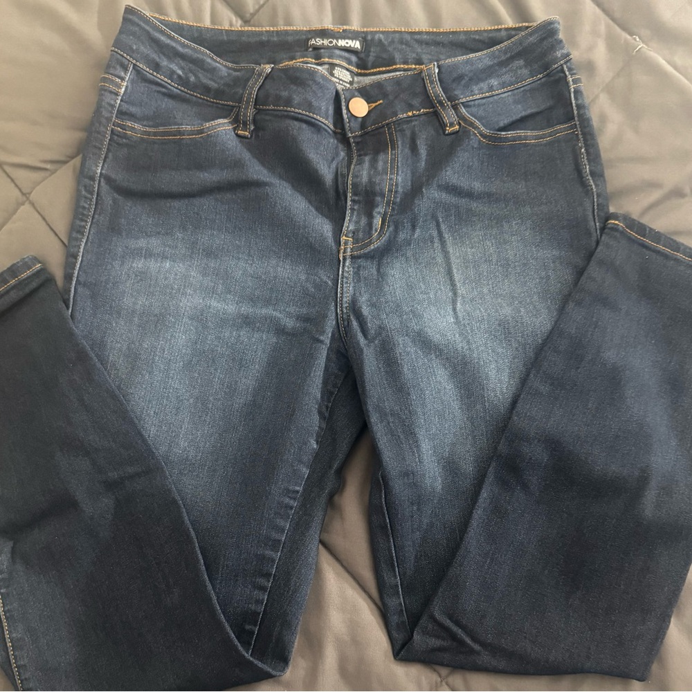 Fashion Nova Blue Skinny Jeans with Distressed Look